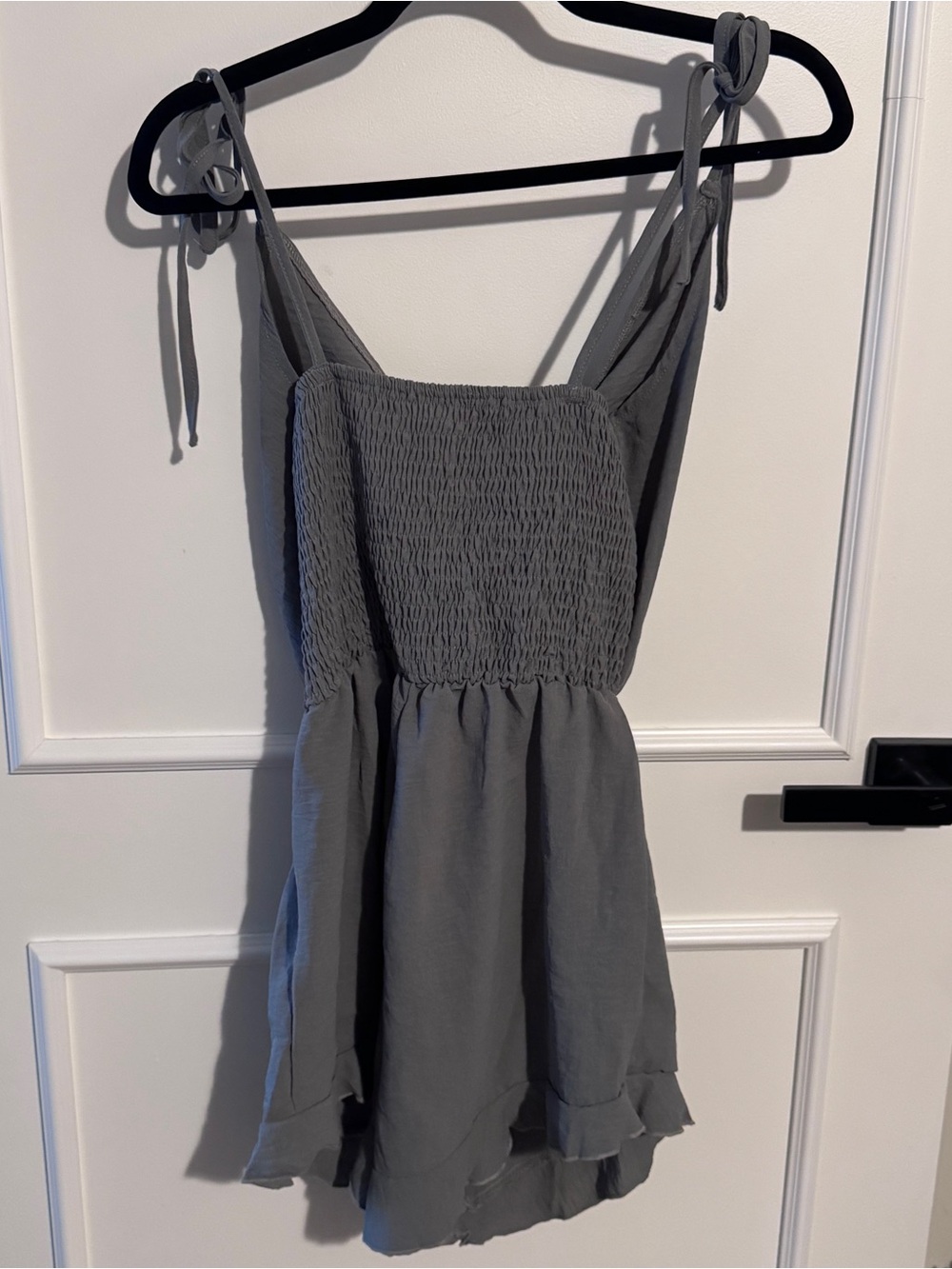 Slate Gray Smocked Tie-Strap Romper